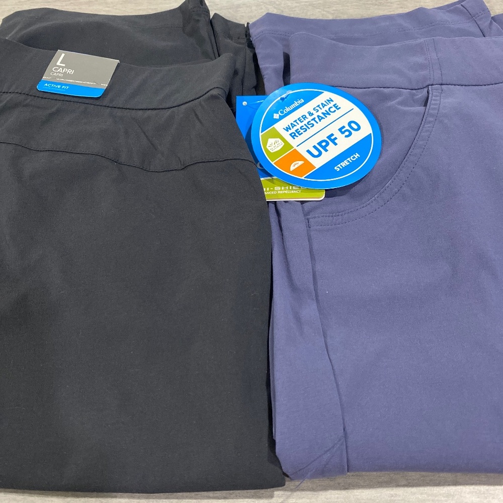 COPY - Two pair Columbia capris.  Black and periwinkle blue size large